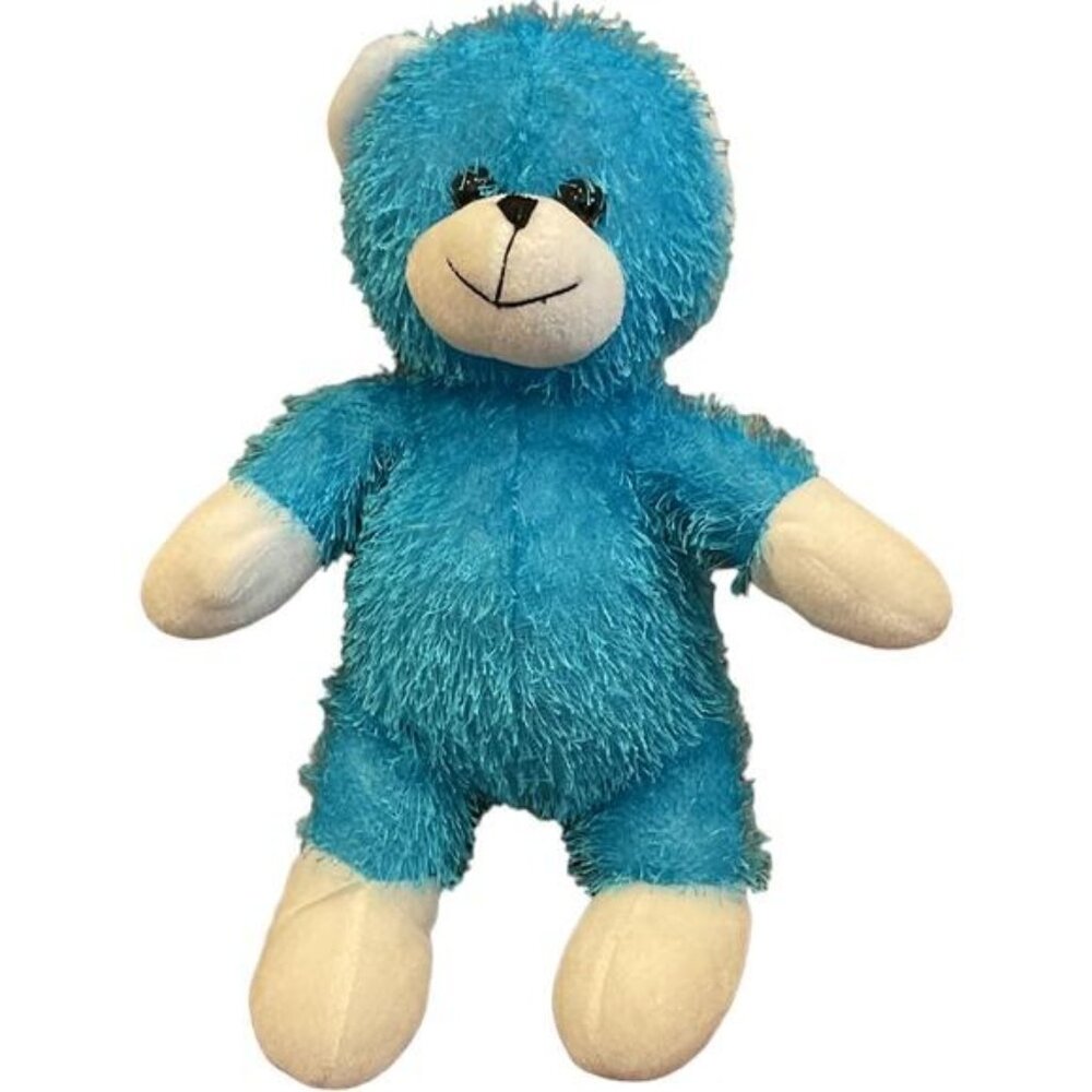 Blue & White Fuzzy Eyelash Plush Stuffed Teddy Bear
